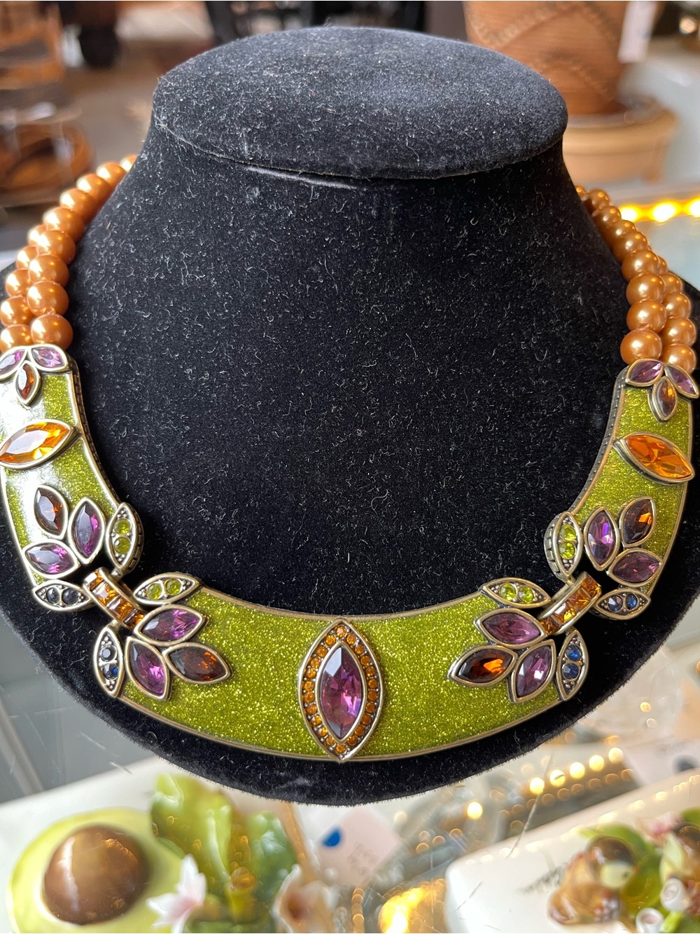 Heidi Daus “Olive Green Glamour” Statement Necklace - Picture 2 of 3